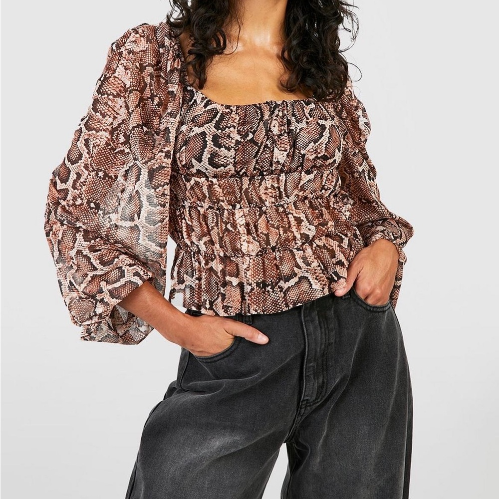 NWT Snake Print Peplum Top